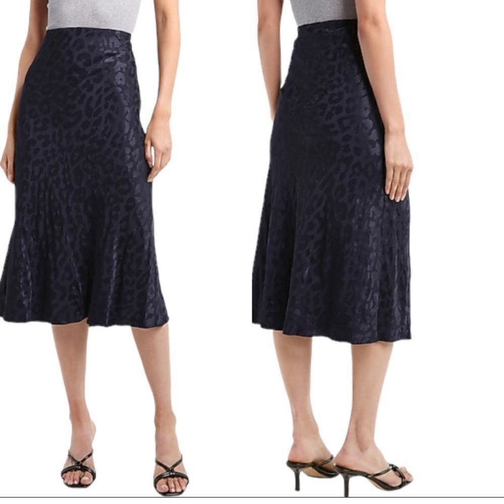 NWT Express Midi Slip Skirt in Navy Blue Metallic- Size Medium